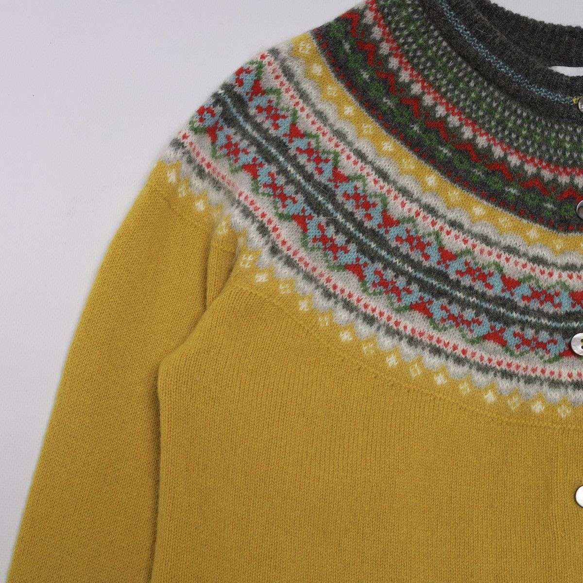 Other Eribe Scotland Fair Isle Pattern Cardigan Sweater Wool Yello Size L / US 10 / IT 46 - 7 Thumbnail