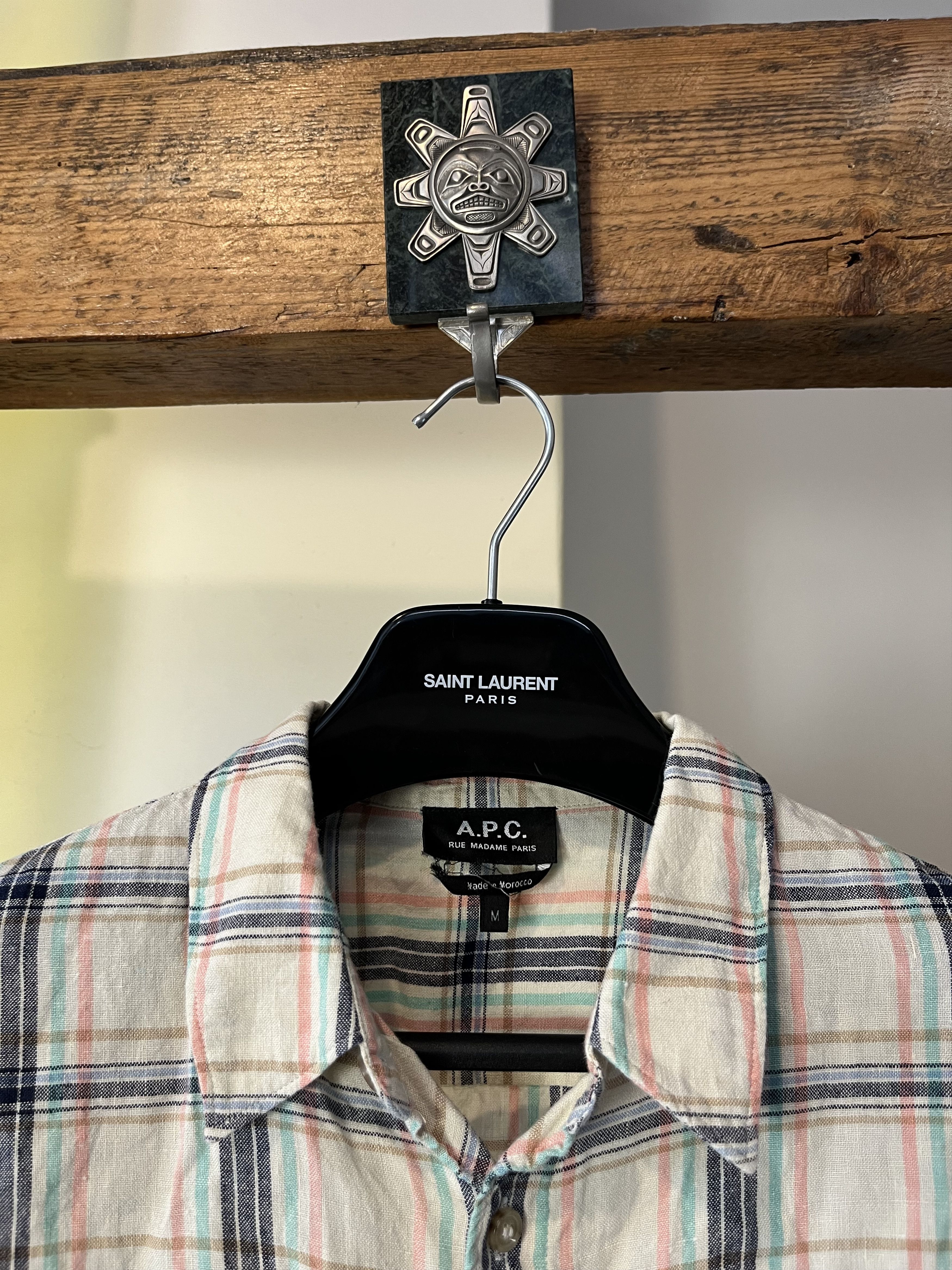 A.P.C. × Designer A.P.C Checked Beige Summer Linen Shirt Size US M / EU 48-50 / 2 - 3 Thumbnail