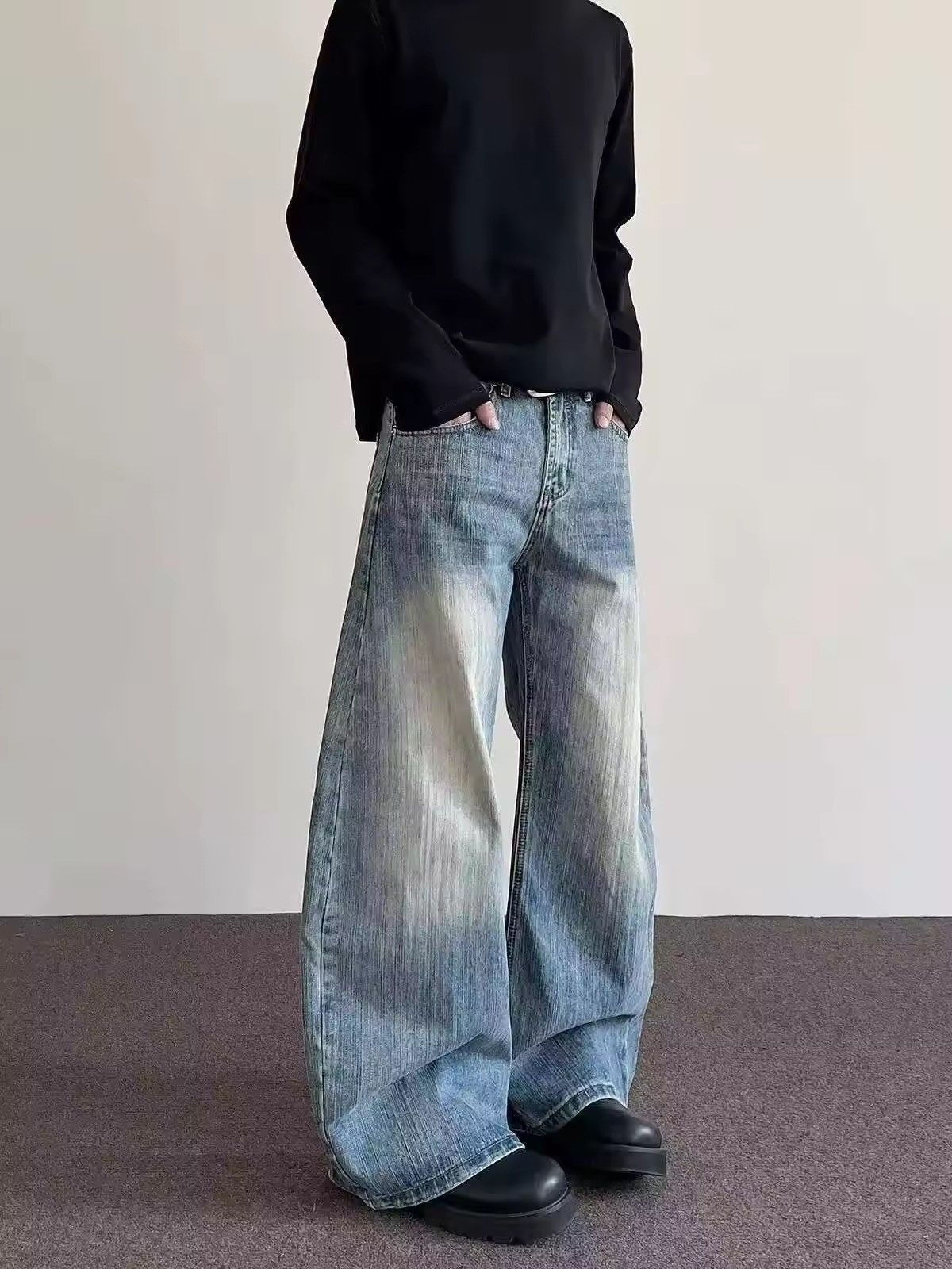 Jean Retro Style Washed Y2k Straight Flared Jeans Trousers Size US 29 - 3 Thumbnail
