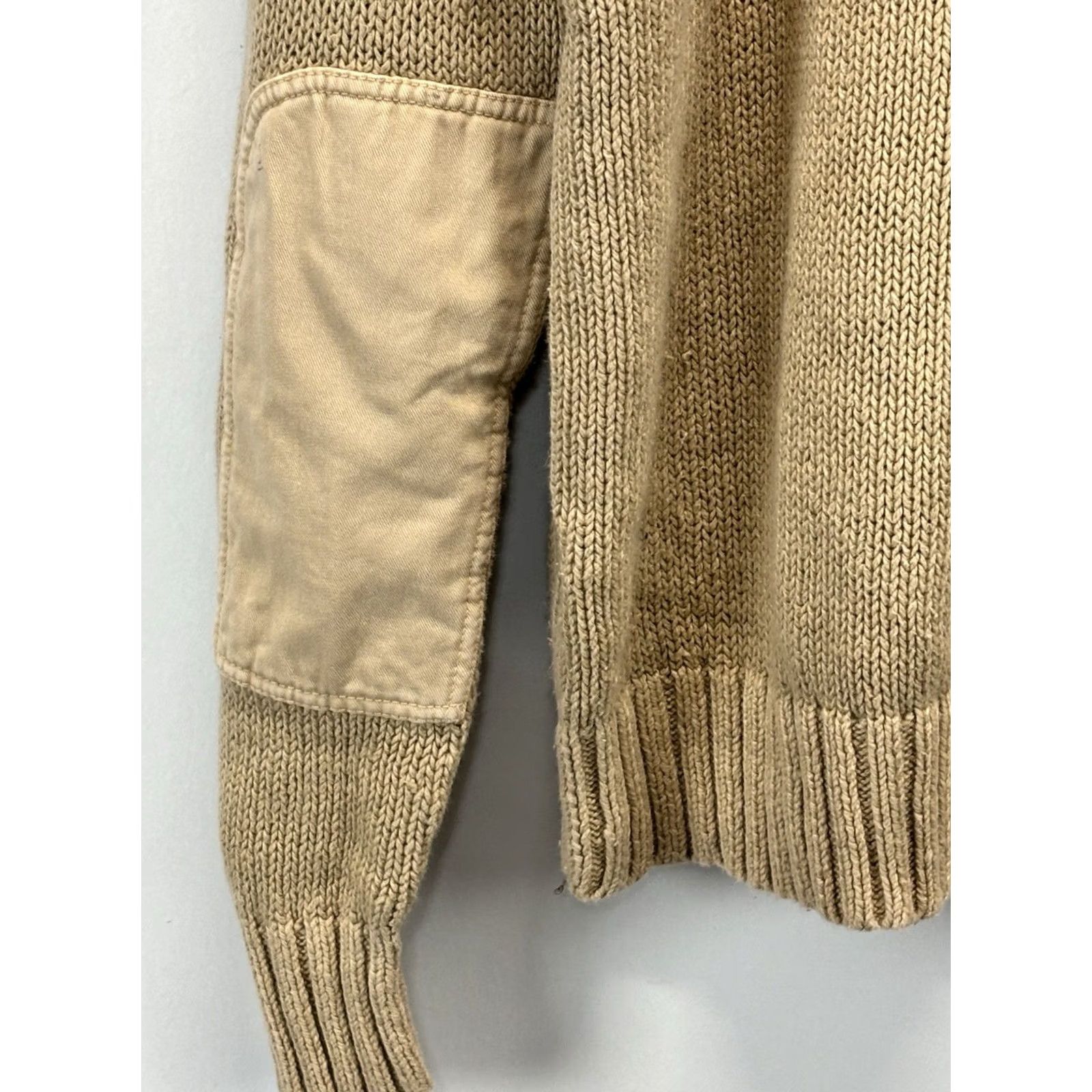 Polo Ralph Lauren VINTAGE Polo Ralph Lauren Shawl Collar Sweater Mens L Tan Chunky Linen Blend Patch Size US L / EU 52-54 / 3 - 5 Thumbnail