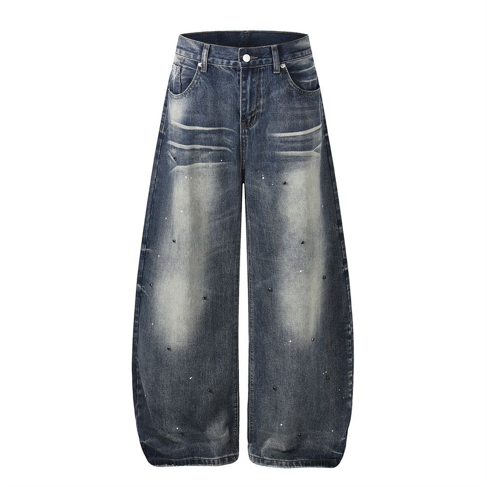 Vintage Washed & Distressed Loose-Fit Wide-Leg Curved Denim Jeans Size US 32 / EU 48 - 1 Thumbnail