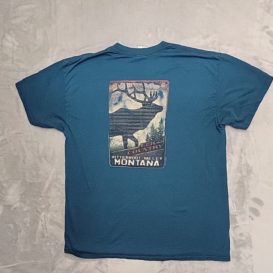 Gildan VTG Nature Shirt Men L Teal Elk Country Graphic Bitteroot Valley Hamilton MT TEE Size US L / EU 52-54 / 3 - 4 Thumbnail