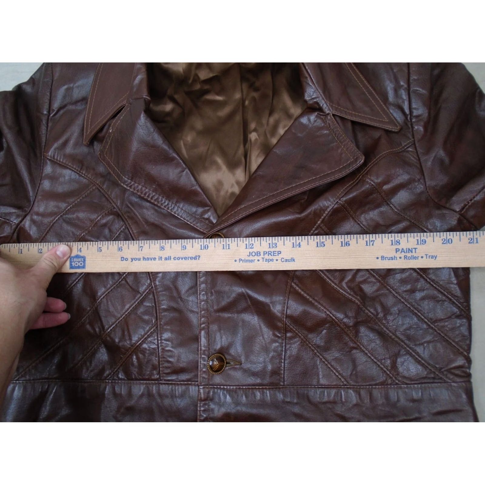 Skin VINTAGE Grais Jacket Leather Car Coat Mens 40 Regular Brown Button Casual Made USA Angel Skin Nappa Size US XXS / EU 40 - 3 Thumbnail