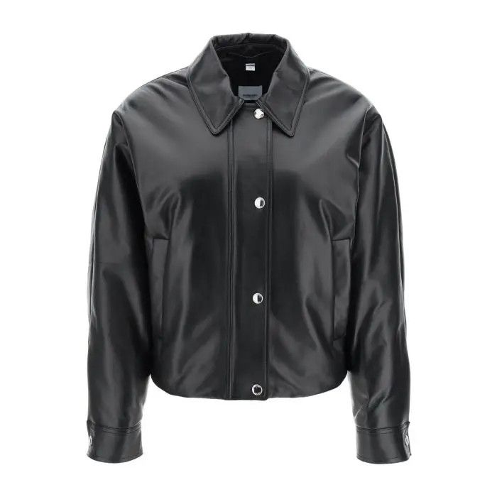 image of Burberry O1S22I1N0424 Leather Jacket In Black, Women's (Size XS)