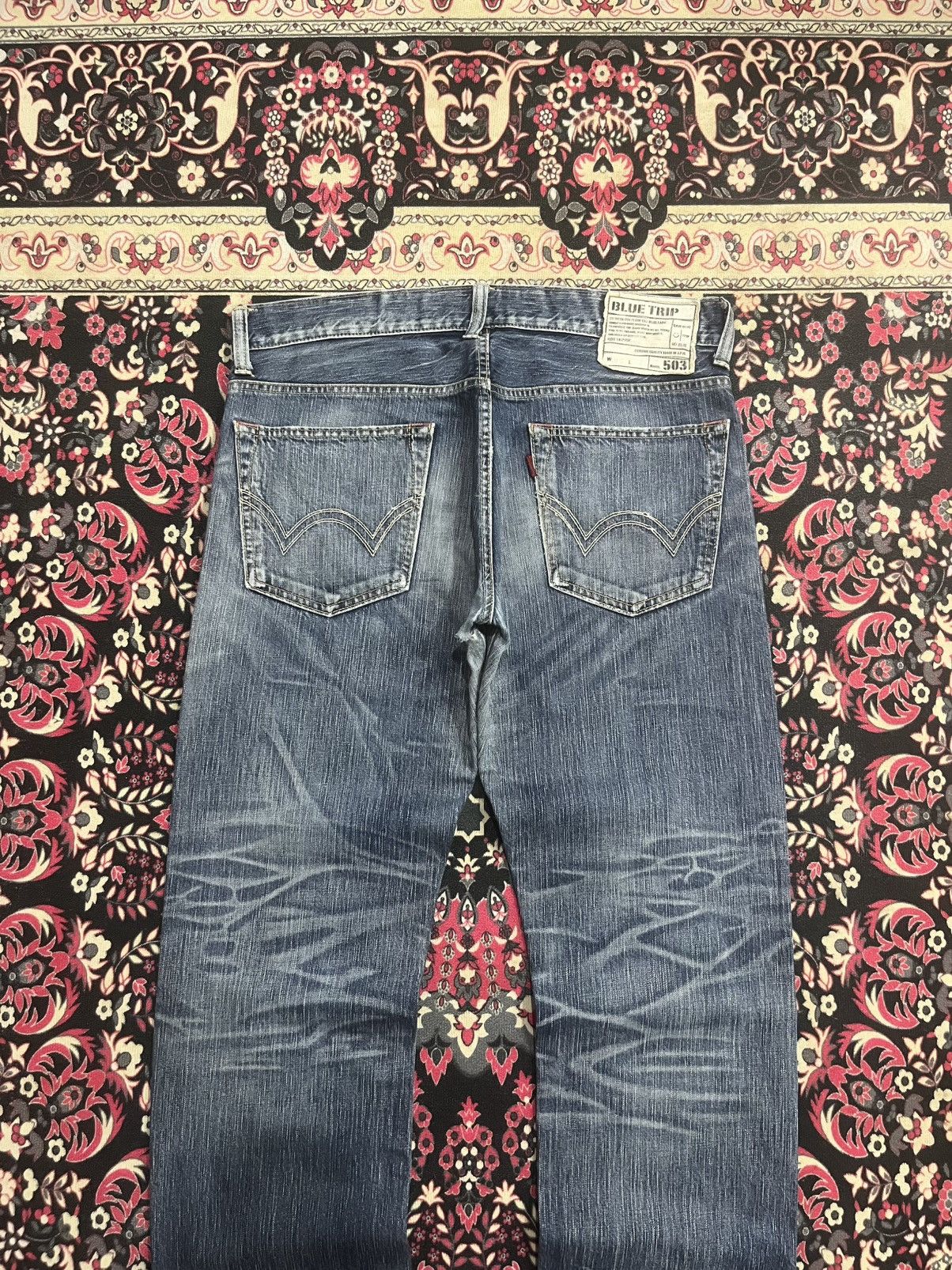 Edwin Edwin 503 Blue Trip Slashed Blue Washed Straight Leg Jeans Size US 34 / EU 50 - 6 Thumbnail