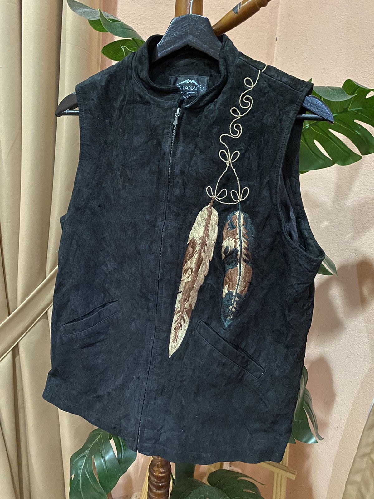 Vintage Vintage Montanaco Feather Embroidered Vest - Suede Style Size S / US 4 / IT 40 - 2 Thumbnail