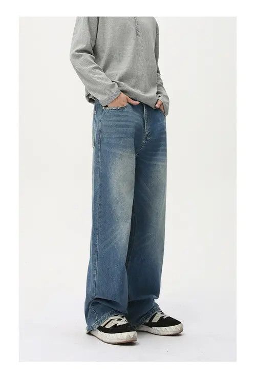 Jean Washed vintage whisker loose wide-leg straight jeans y2k Size US 32 / EU 48 - 3 Thumbnail
