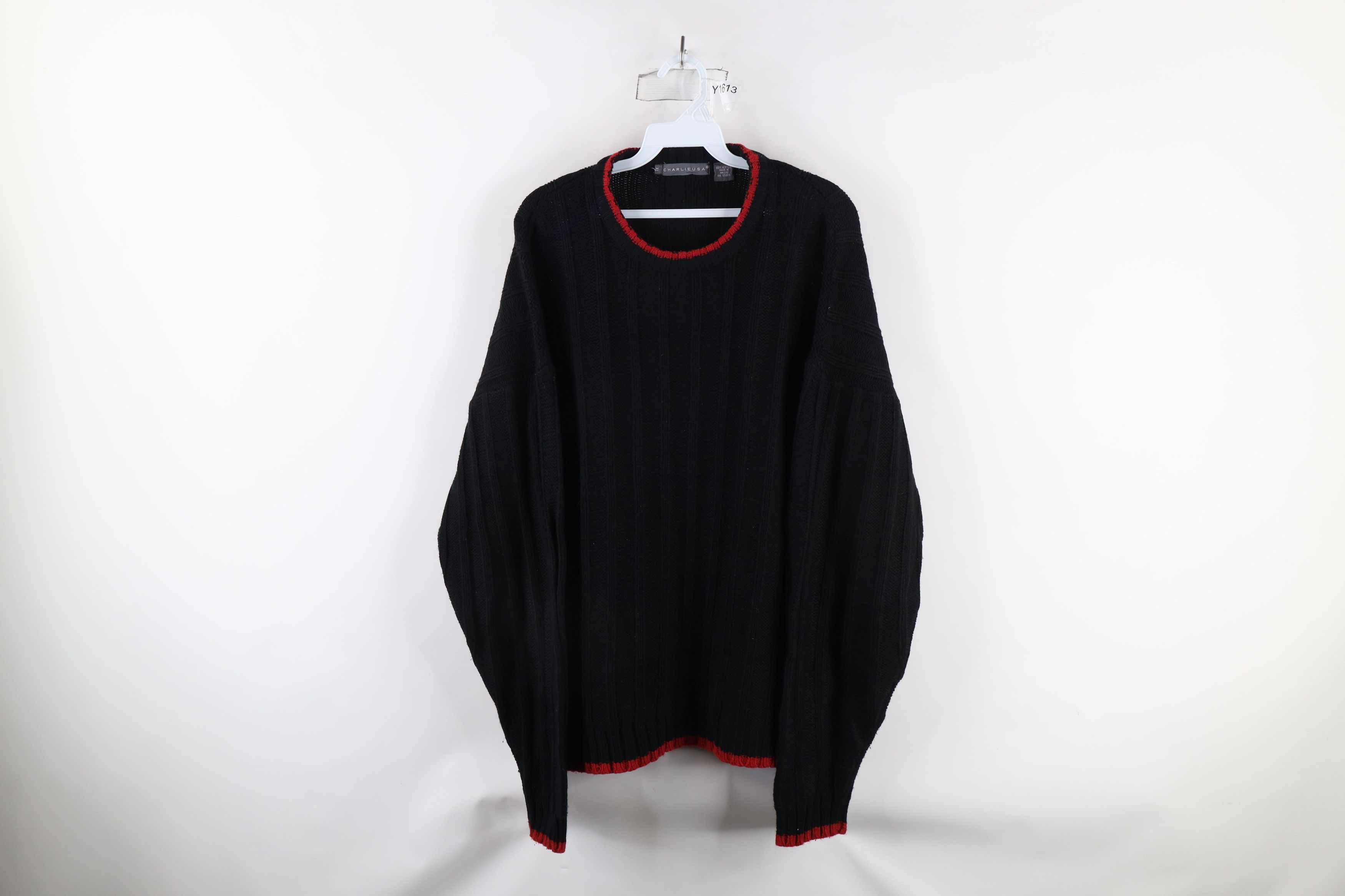 Vintage Vintage 90s Streetwear Ribbed Knit Crewneck Sweater Black Size US XL / EU 56 / 4 - 1 Thumbnail