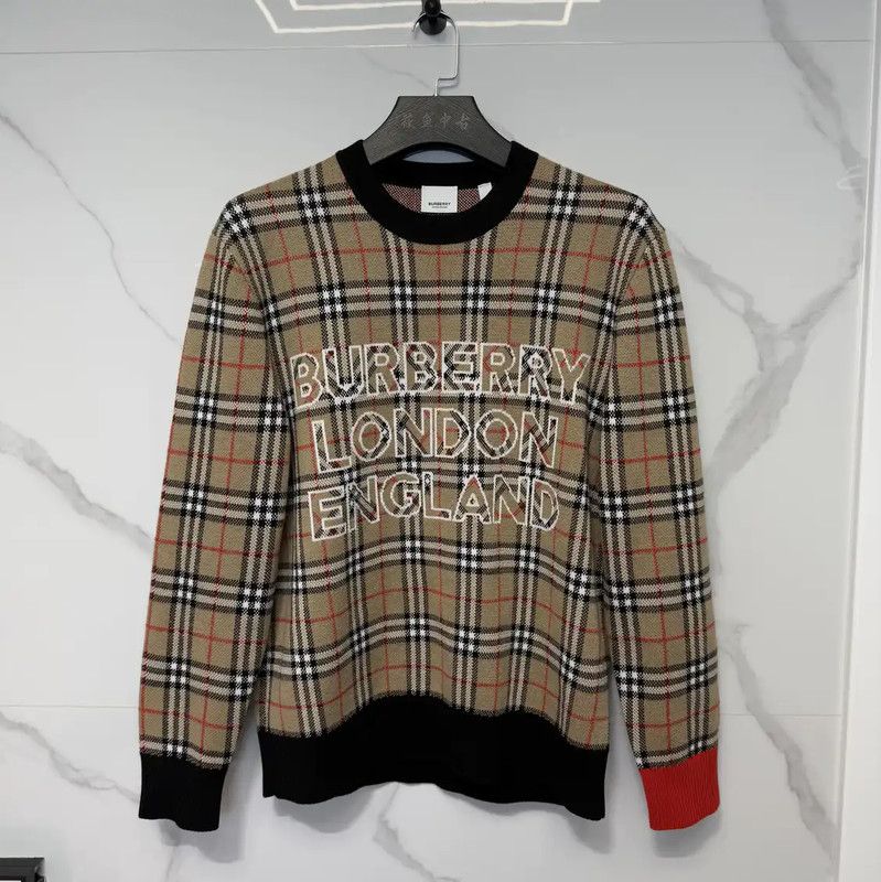 Burberry Burberry Men's Beige Wool Checked Knit Sweater Size US M / EU 48-50 / 2 - 1 Thumbnail