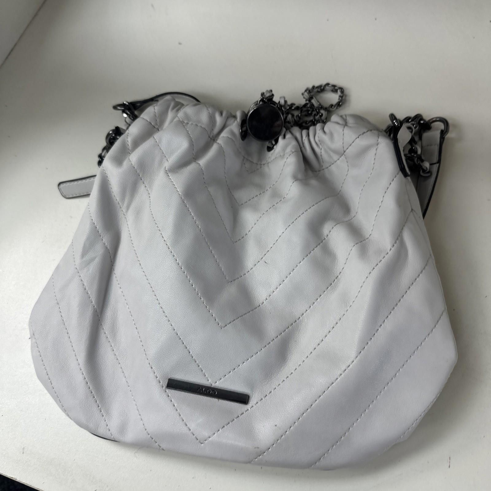 Aldo ALDO Women White Quilted Backpack Handbag Chain Silver Size ONE SIZE - 1 Thumbnail