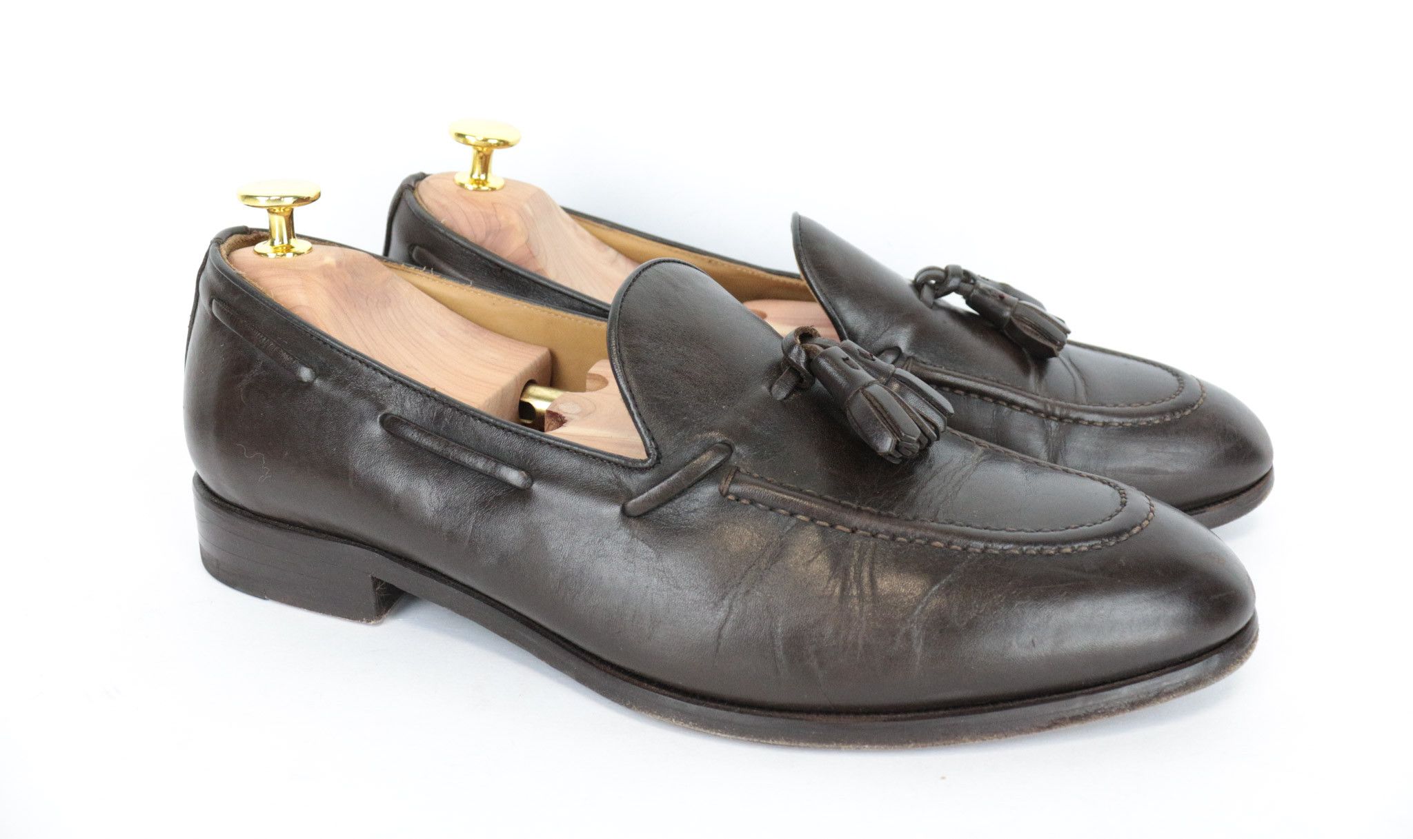 image of Suitsupply Brown Leather Tassels Slip On Loafers Casual Shoes 68340, Men's