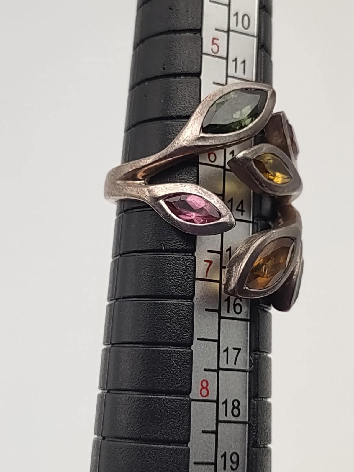 Other SJ 925 Sterling Silver Multi-Gemstone Bypass Leaf Ring Size ONE SIZE - 3 Thumbnail