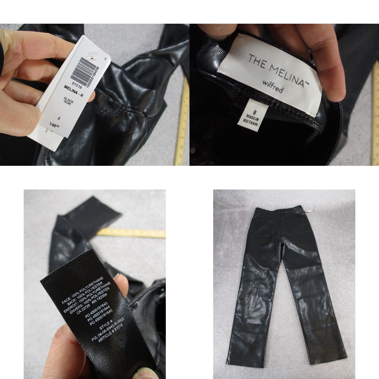 Vintage Wilfred Black Faux Leather Pants Womens 8 Dress Pants Straight Front Zip 8 Womens Size 30" / US 8 / IT 44 - 8 Thumbnail