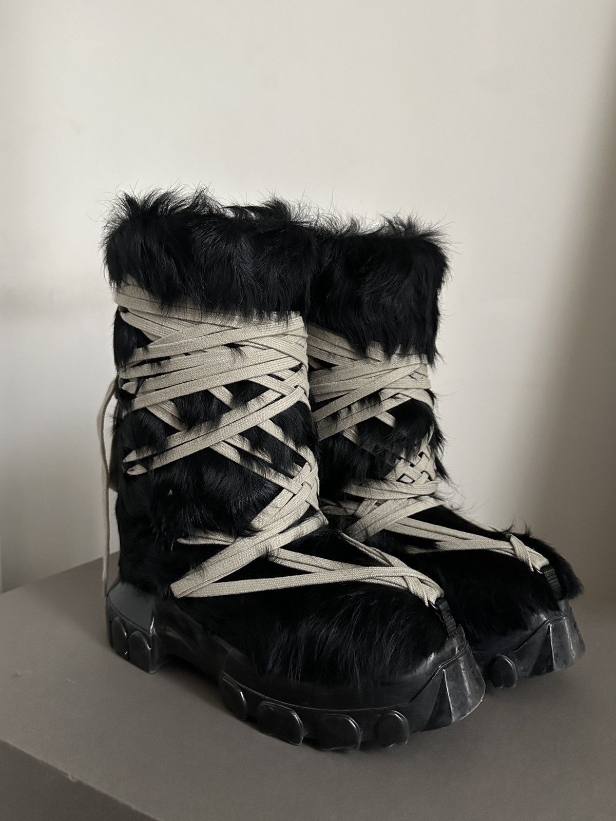 Rick Owens Rick Owens black Pony-Hair Megalace Lunar Boots Size US 6 / IT 36 - 2 Thumbnail