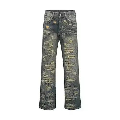 Japanese Brand Straight spliced Distressed Denim Size US 35 - 1 Thumbnail