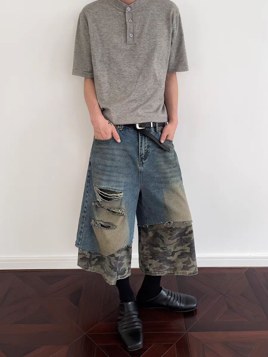 Jean Casual Loose-Fit Ripped Camouflage Shorts Size US 30 / EU 46 - 3 Thumbnail