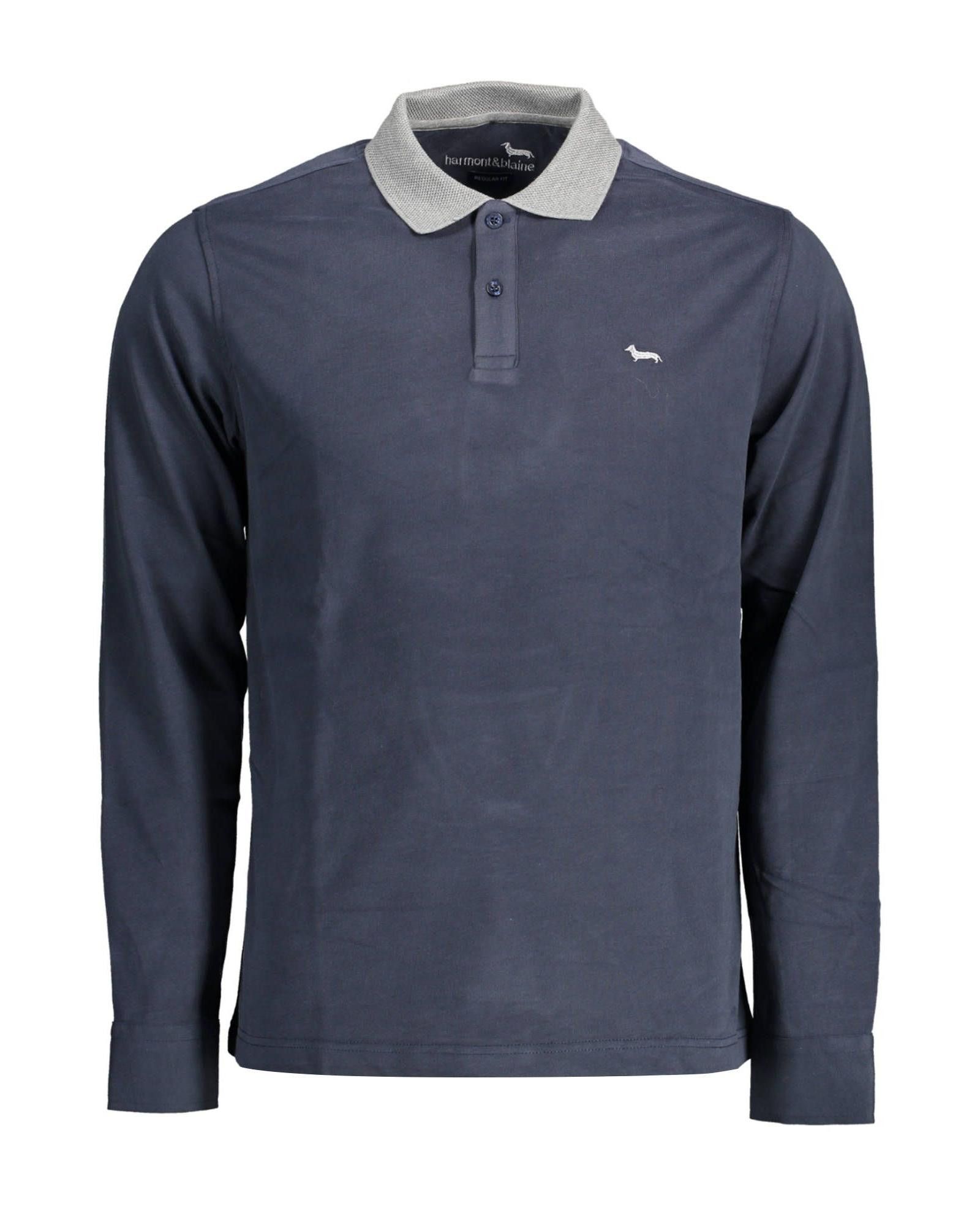 image of Harmont Blaine Contrasting Embroidered Polo Shirt in Blue, Men's (Size Medium)