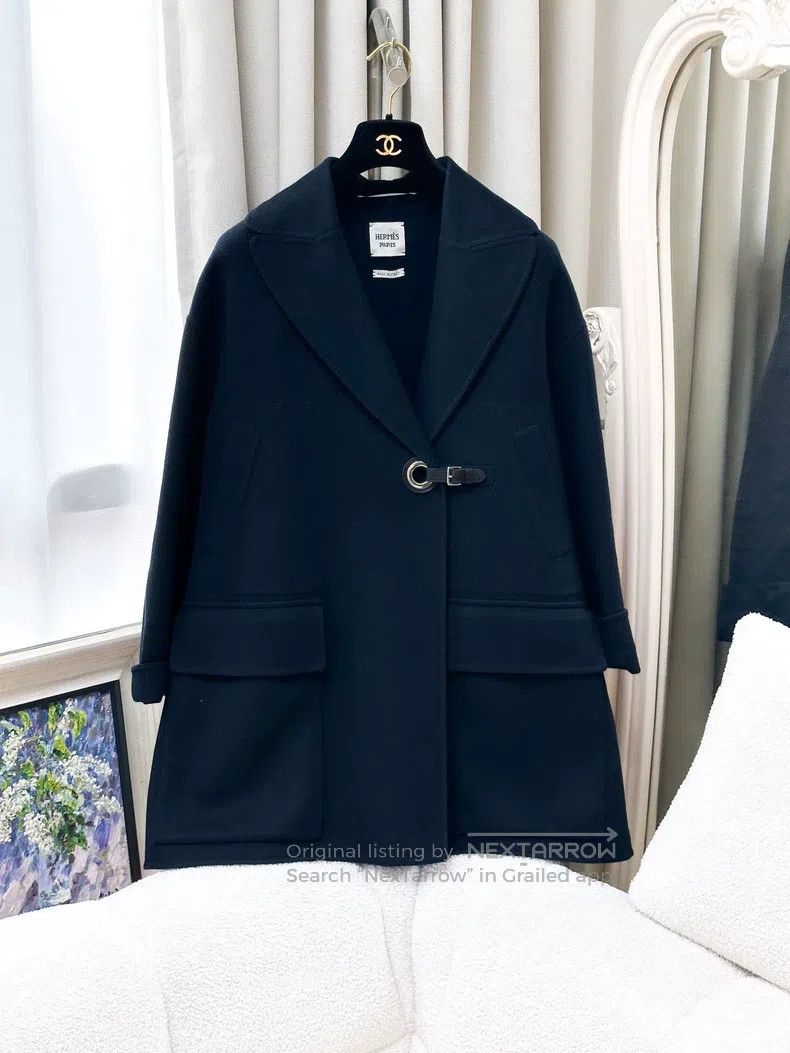 Hermes Hermes Navy blue silver button cashmere overcoat Size XXS / US 00 / IT 34 - 1 Thumbnail