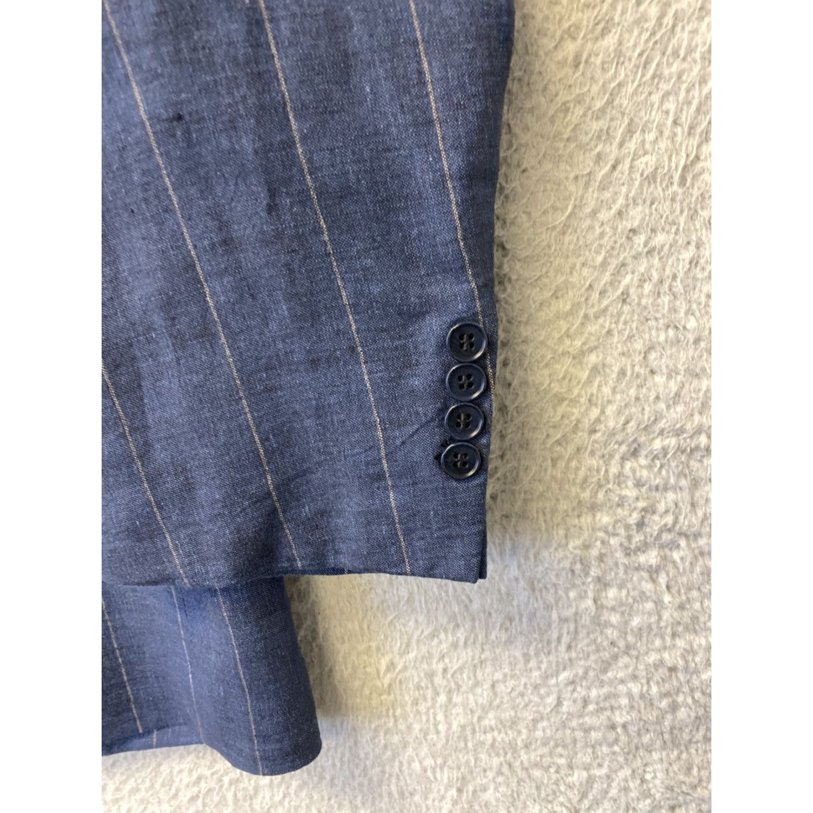 Faconnable VINTAGE Façonnable Linen Sport Coat Jacket Men 44 Navy Tan Stripes Business Casual Italy Size US S / EU 44-46 / 1 - 2 Thumbnail