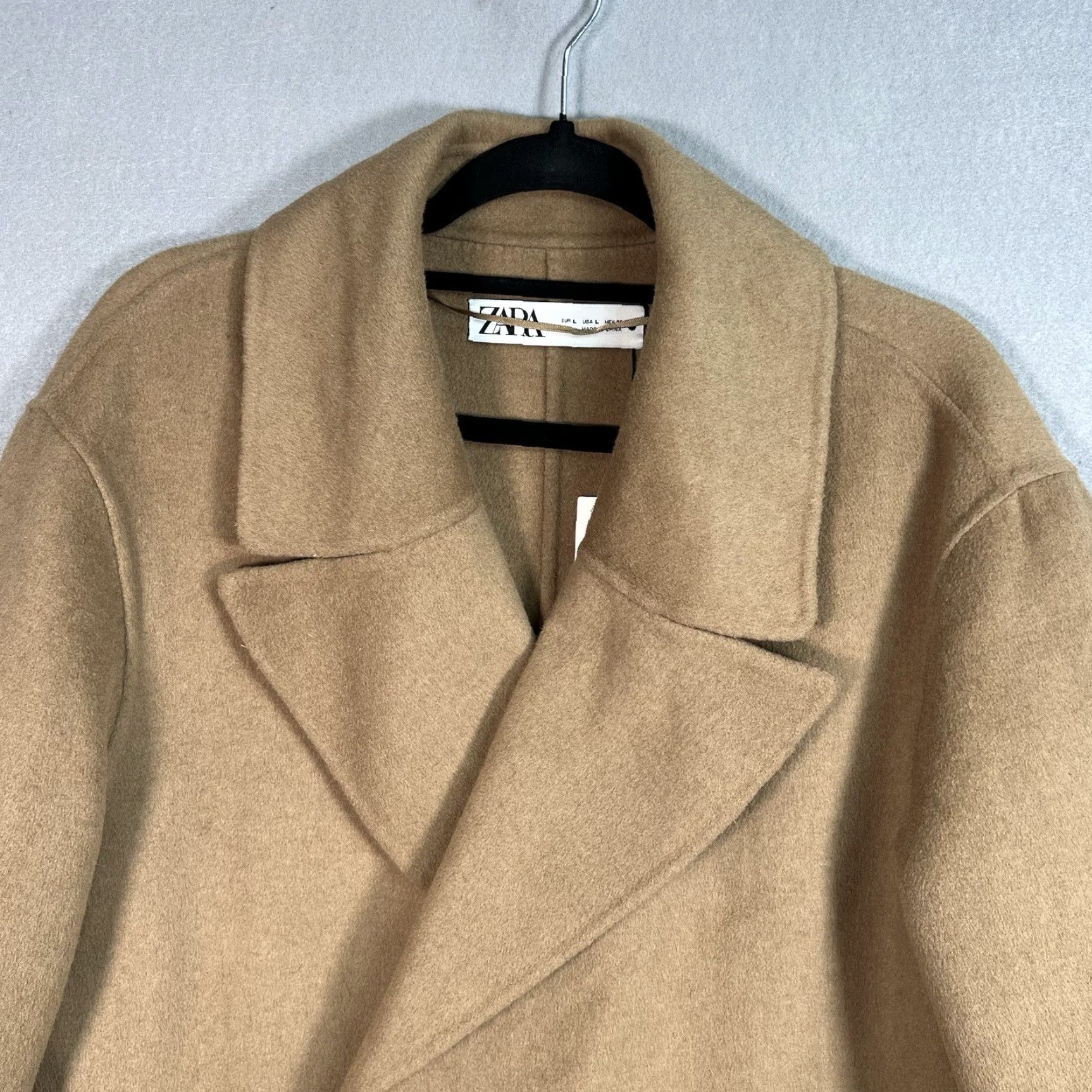 Zara NWT Zara WRAP Coat Womens Large Brown Wool Blend Belt Missing Belt No Belt? Beige Wool Overcoat Long Sleeve Coat NWT Zara Size L / US 10 / IT 46 - 5 Thumbnail