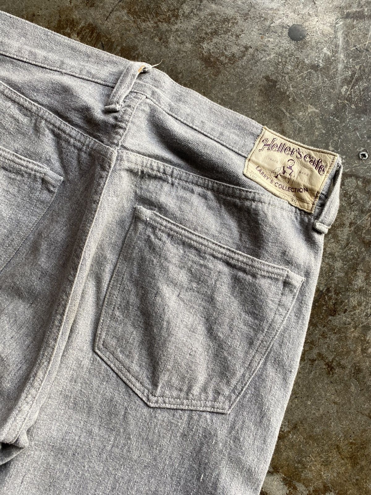 Heller's Cafe × Warehouse Heller’ Cafe Larry’s Collection Grey Selvedge Denim Pants Size US 30 / EU 46 - 2 Thumbnail