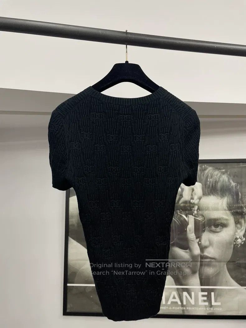 Chanel Chanel Black dark pattern full logo knitted short sleeves Size XXS / US 00 / IT 34 - 3 Thumbnail