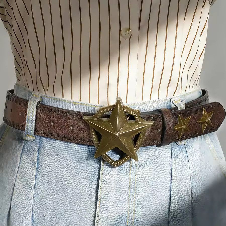Japanese Brand Star Buckle Belt | Y2K Indie Sleaze Aesthetic 110 cm Size ONE SIZE - 4 Thumbnail