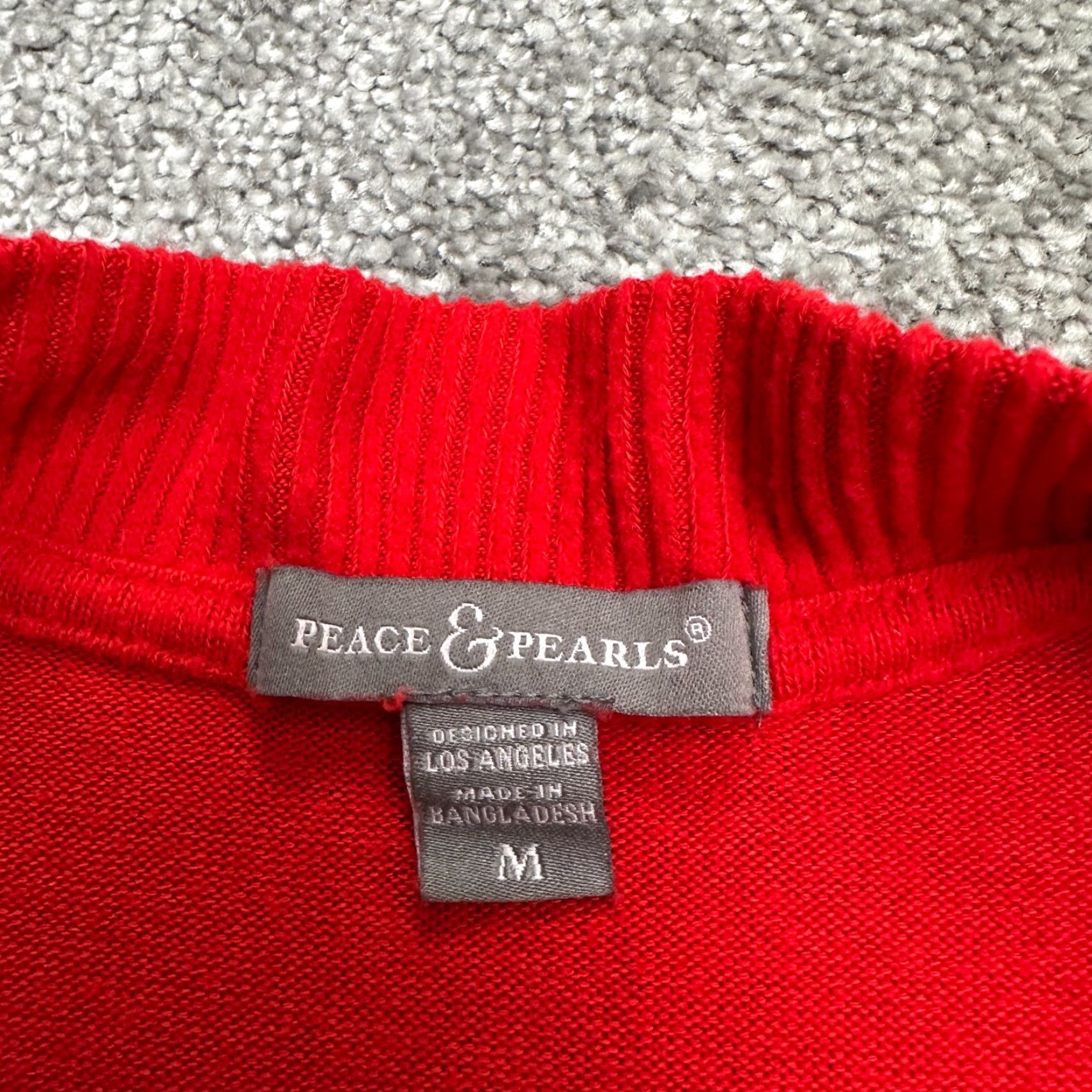 Vintage Peace & Pearls Cardigan Sweater Womens Medium Red Knit Casual Work Lightweight Stretch Size M / US 6-8 / IT 42-44 - 3 Thumbnail