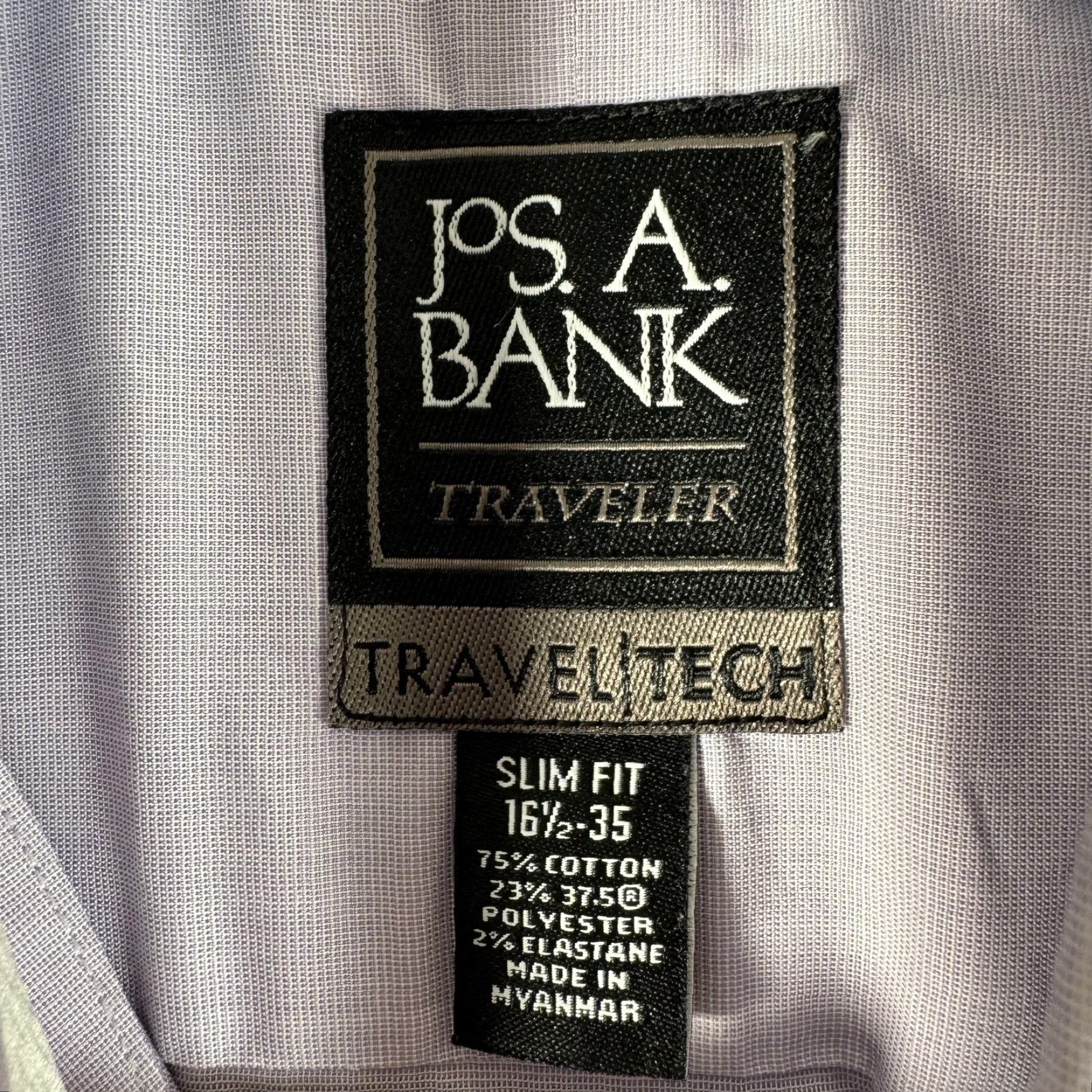 Jos. A. Bank VINTAGE Jos. A. Bank Traveler TravelTech Dress Shirt Mens 16.5-35 Lavender Slim Stretch Shirt Mens 16.5 Slim Long Sleeve Purple TravelTech Size 46R - 5 Thumbnail