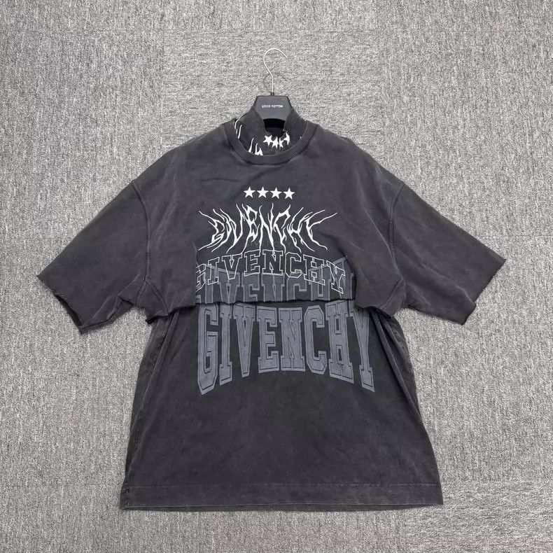 Givenchy Givenchy Washed Distressed Double Layer Short Sleeve Size US L / EU 52-54 / 3 - 1 Thumbnail