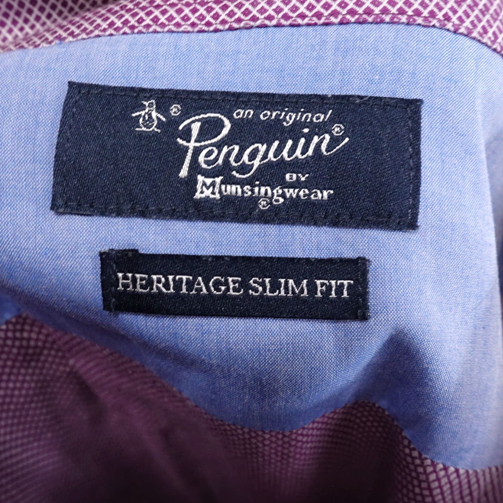Vintage Vintage Penguin by Munsingwear Men's Slim Fit Dress Shirt Purple Check 16.5 Long Sleeve Size 42R - 6 Thumbnail