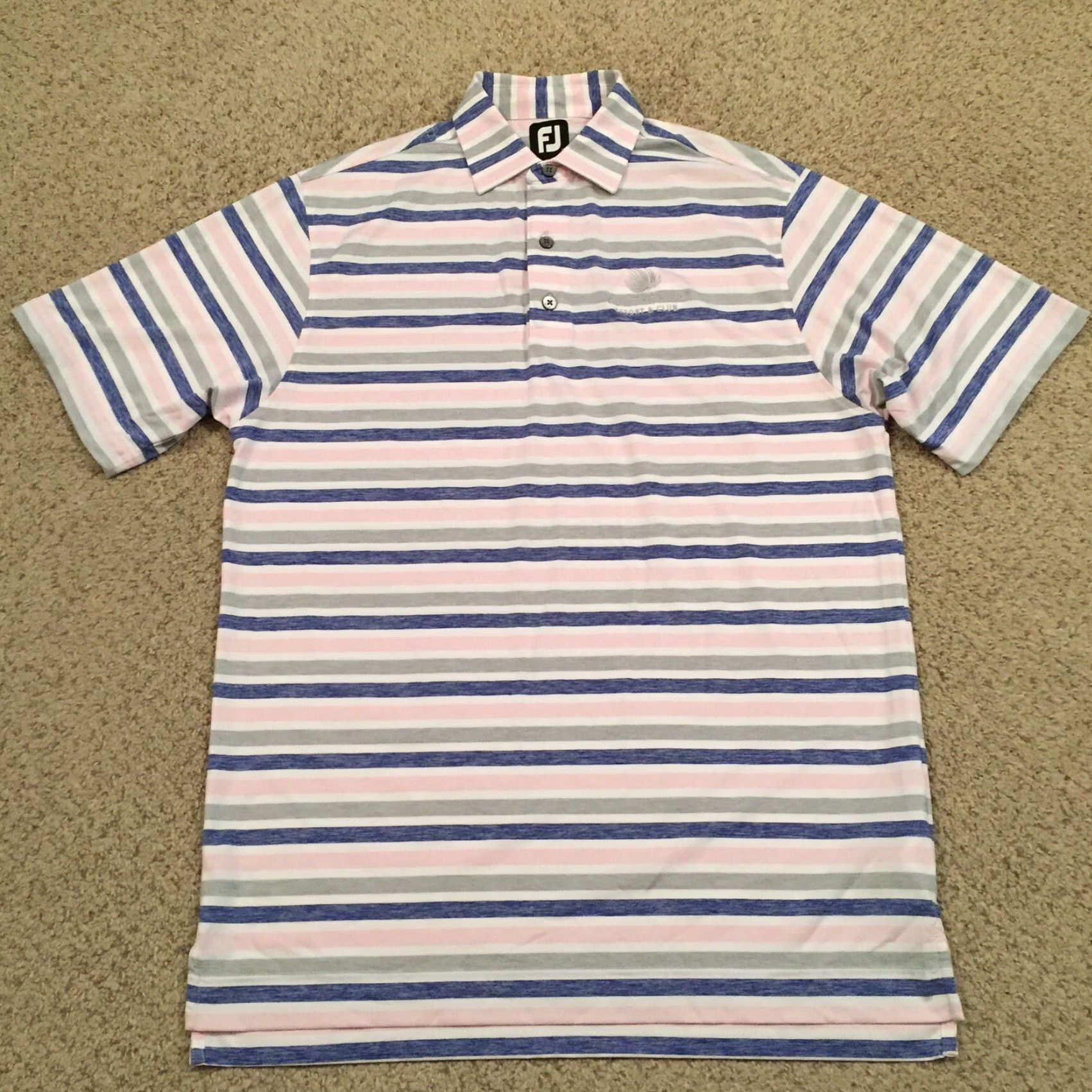 Footjoy FootJoy Polo Shirt Mens M Short Sleeve Striped Pink Blue Pattern Collared Polyester Blend Shirt Mens Size US M / EU 48-50 / 2 - 2 Thumbnail