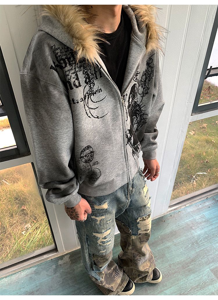 Vintage Wasteland Style Cardigan Zip UP Fur Hooded Jacket Size US L / EU 52-54 / 3 - 2 Thumbnail