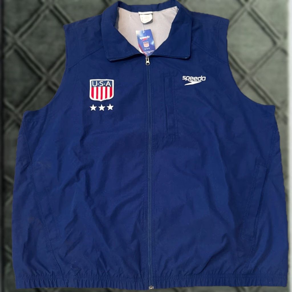 Speedo VINTAGE Speedo USA Swimming Team Full Zip Vest XL Mens Blue NWT Windbreaker Vest Size US XL / EU 56 / 4 - 1 Thumbnail