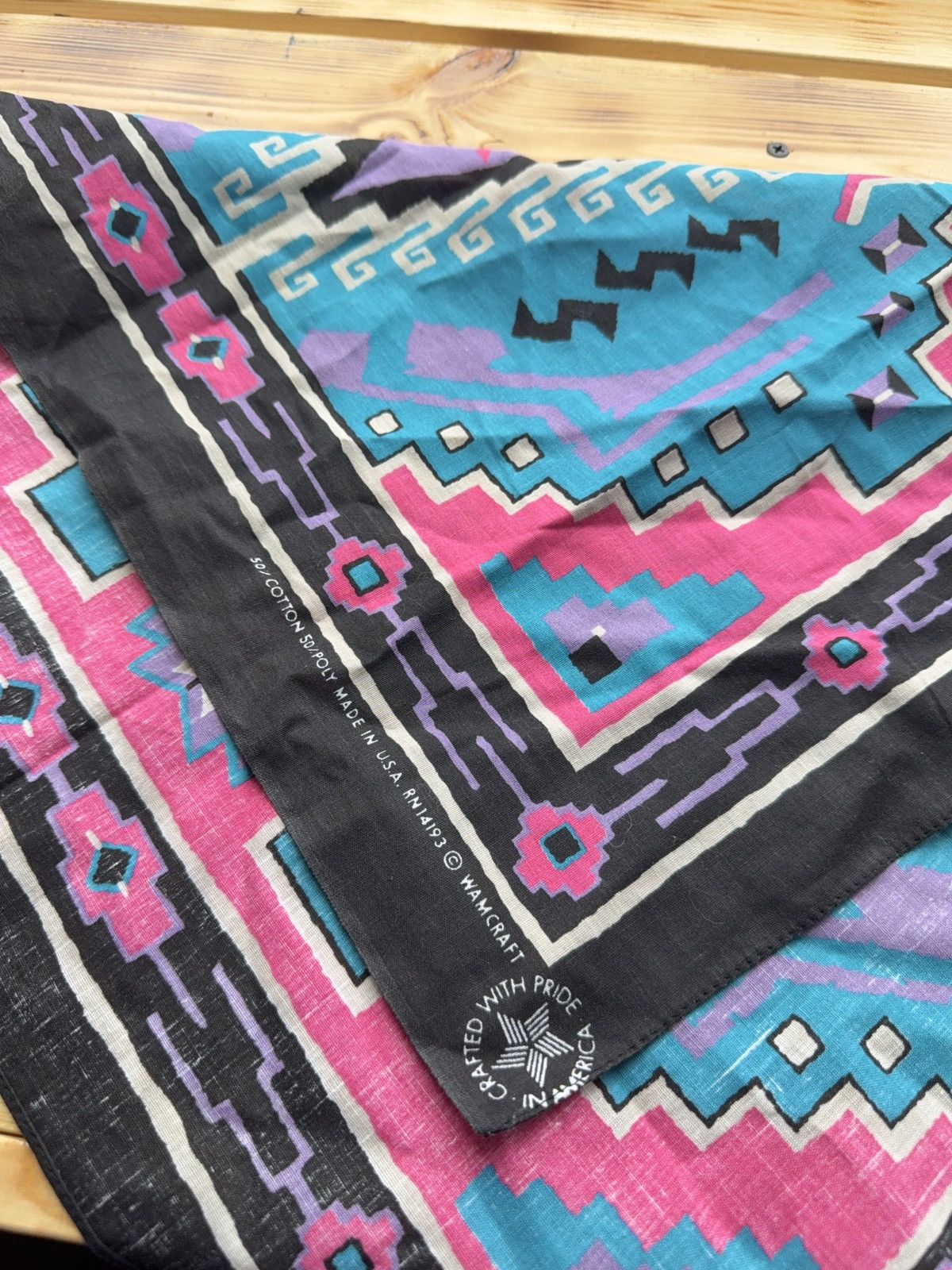 Vintage Vintage 90s Made in USA Bandana Wamcraft Tribal Aztec Scarf Size ONE SIZE - 8 Thumbnail