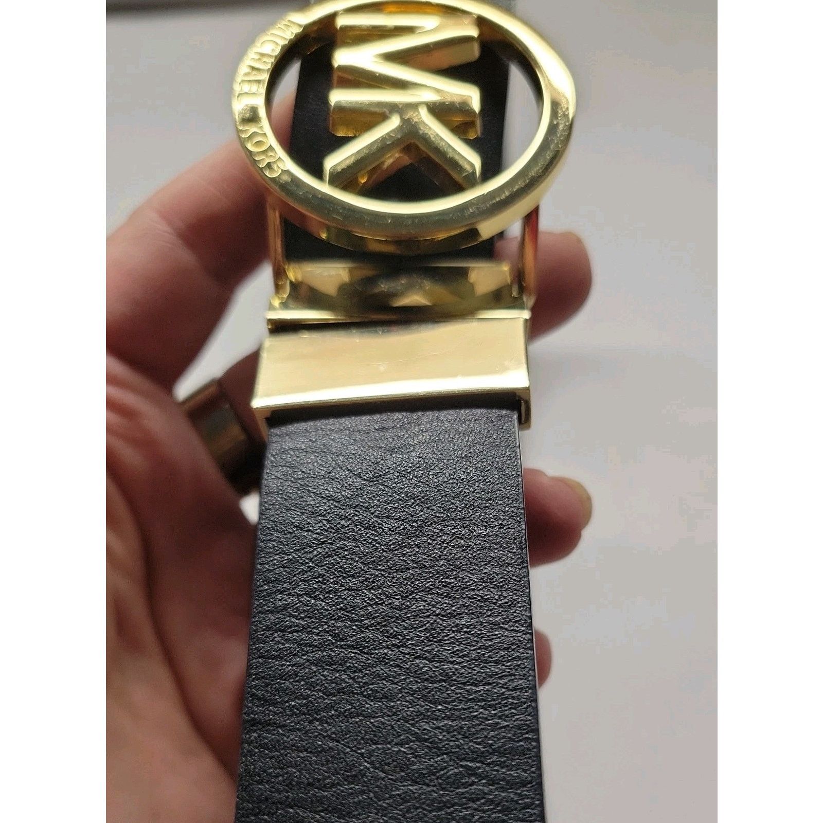 Michael Kors MICHAEL KORS 36-40" Reversible Black Print Gold MK Buckle Size ONE SIZE - 6 Thumbnail