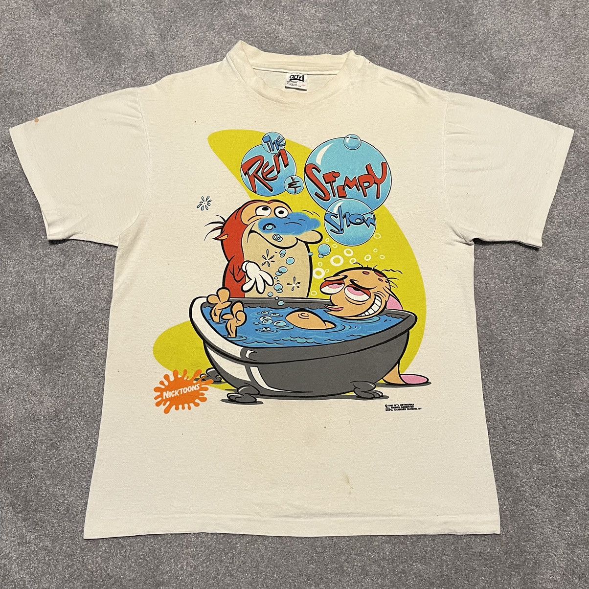 Nickelodeon Vintage 1990s Ren and Stimpy Show Nicktoons Bathtub Logo Tee Size US L / EU 52-54 / 3 - 1 Thumbnail
