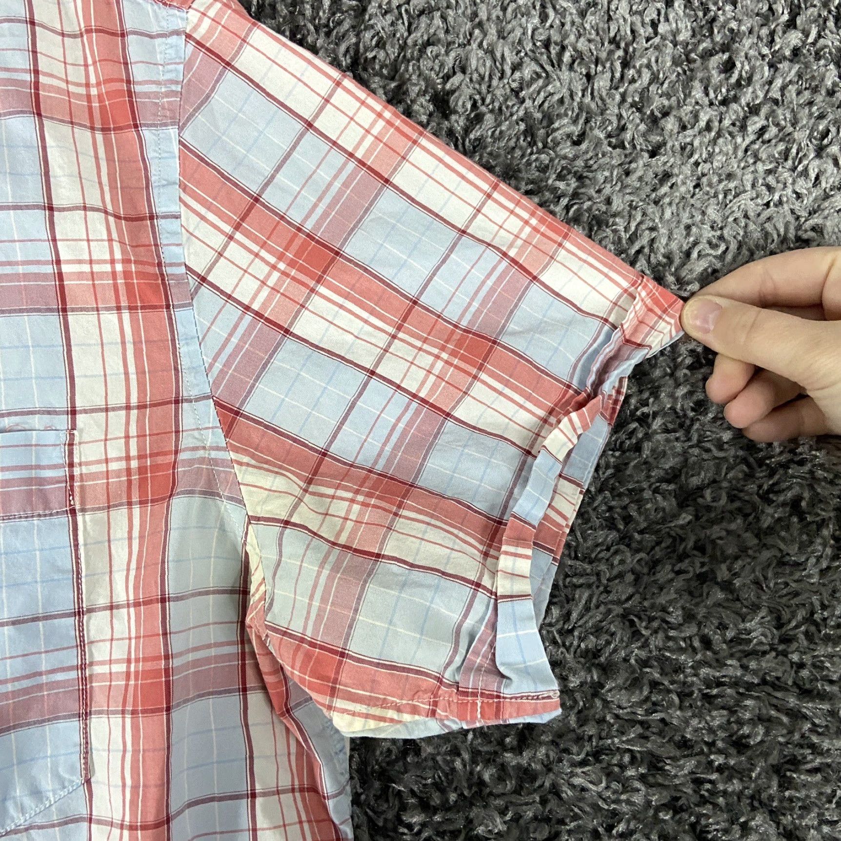 Banana Republic Banana Republic Button-Up Shirt Orange Plaid Short Sleeve L Men’s Regular Size L Mens Size US 33 - 3 Thumbnail