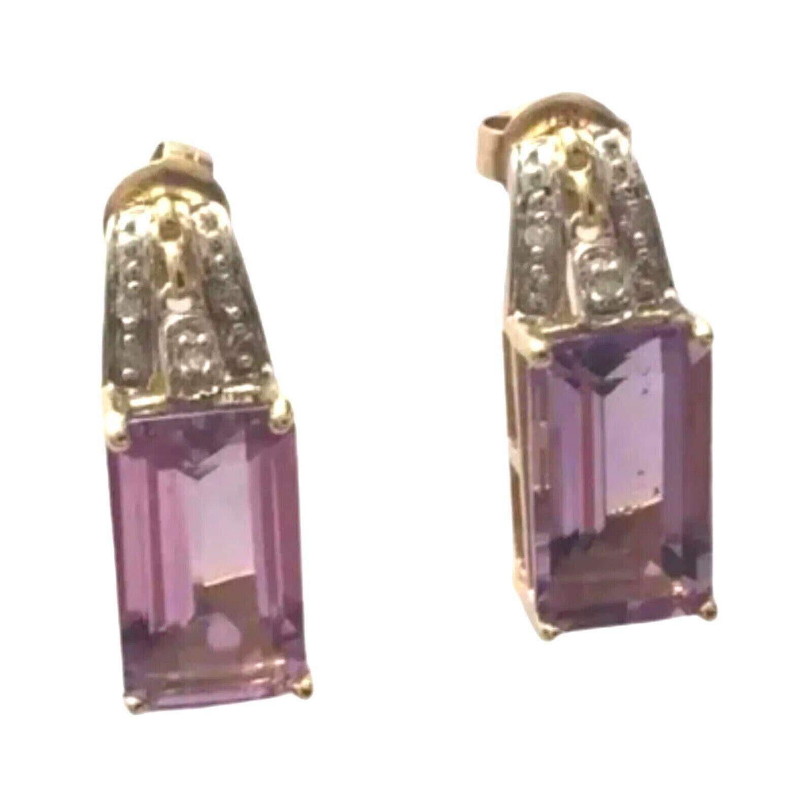 The Unbranded Brand Vintage Amethyst & Diamond Stud Earrings 10k Yellow Gold Size ONE SIZE - 2 Thumbnail