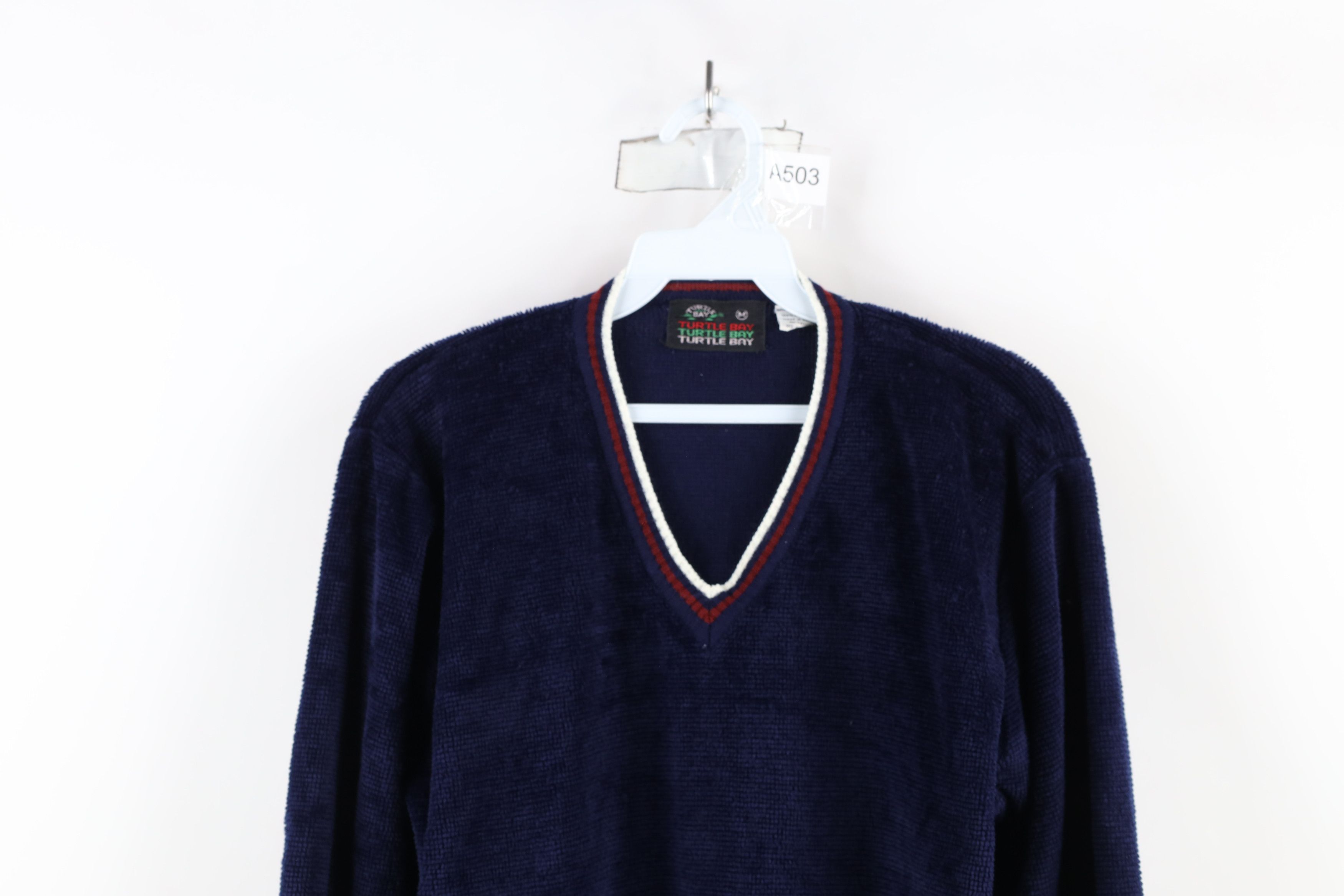 Vintage Vintage 70s Streetwear Ribbed Velour V-Neck Sweater Blue Size M / US 6-8 / IT 42-44 - 2 Thumbnail