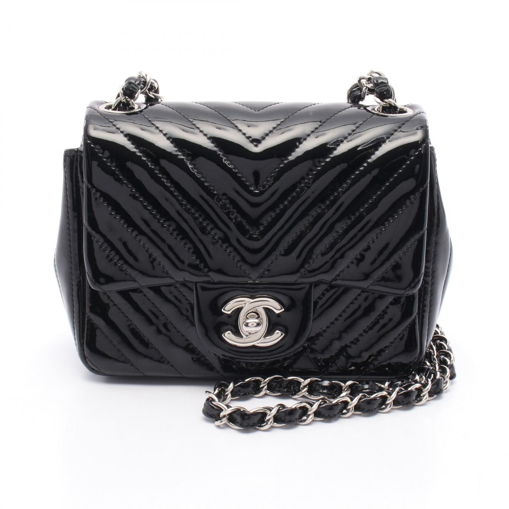 Chanel Chanel Chevron V Stitch Patent Leather Shoulder Bag Enamel