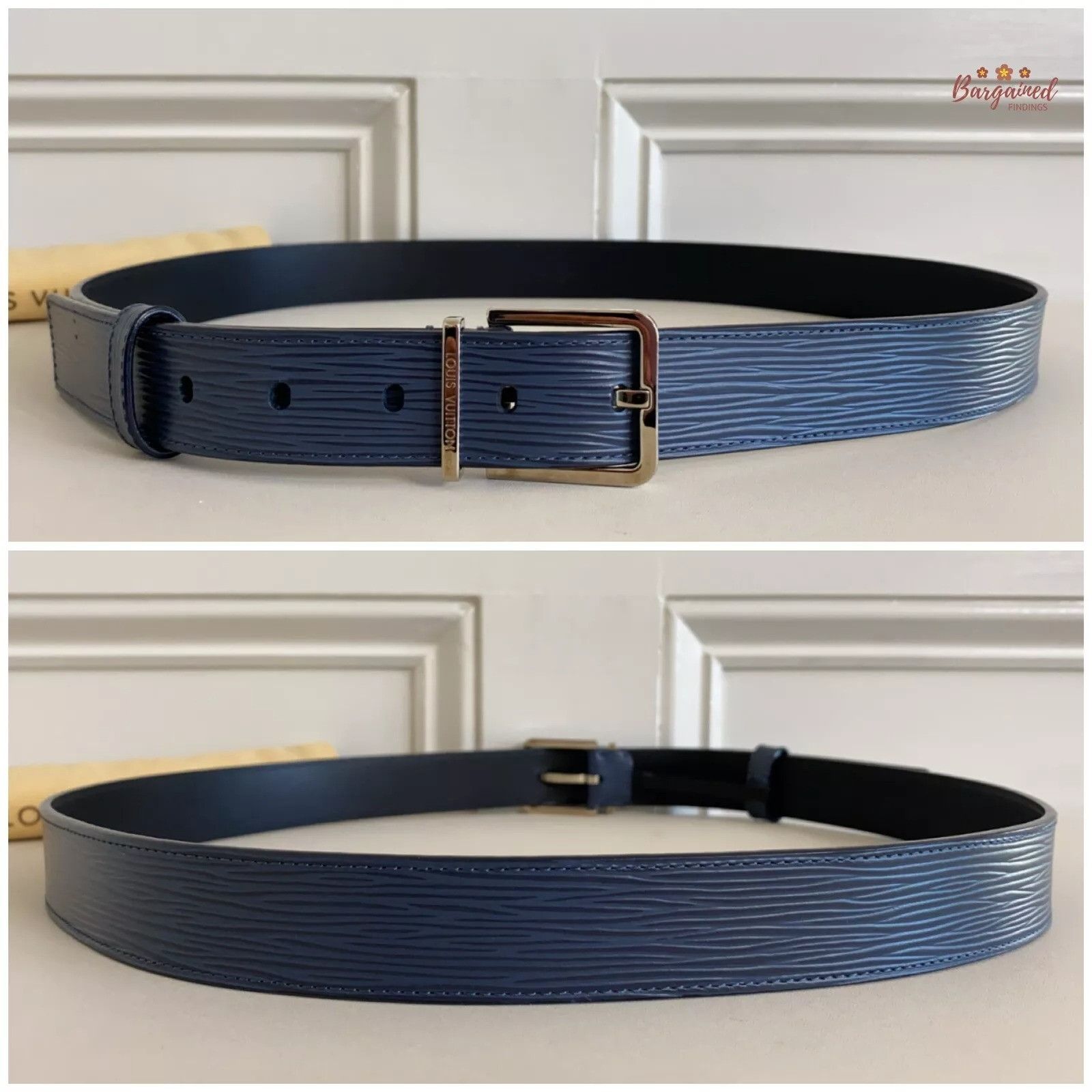 Louis Vuitton Louis Vuitton Blue Epi Leather Metal Square Buckle Belt Size 36 - 3 Thumbnail