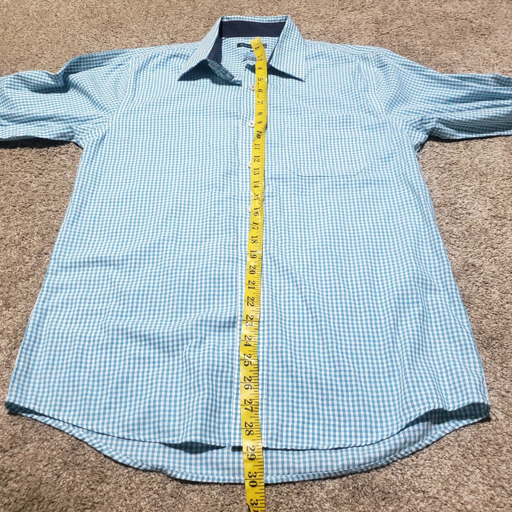 Van Heusen VINTAGE Van Heusen Dress Shirt Blue Checkered M Adult Men's Button-Down Long Sleeve Size 40R - 6 Thumbnail
