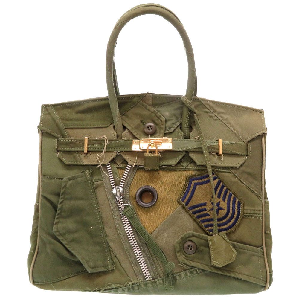 image of Readymade Military Patchwork Canvas Handbag in Khaki, Women's