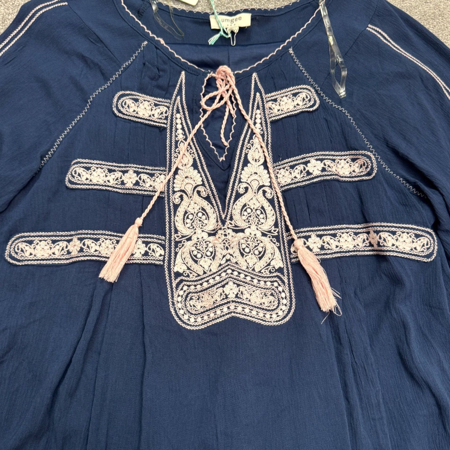 Bell UMGEE Dress Womens Large Blue Floral Bell Sleeve Mini Boho Embroidered V-Neck Sundress Casual Short Summer Size L / US 10 / IT 46 - 3 Thumbnail