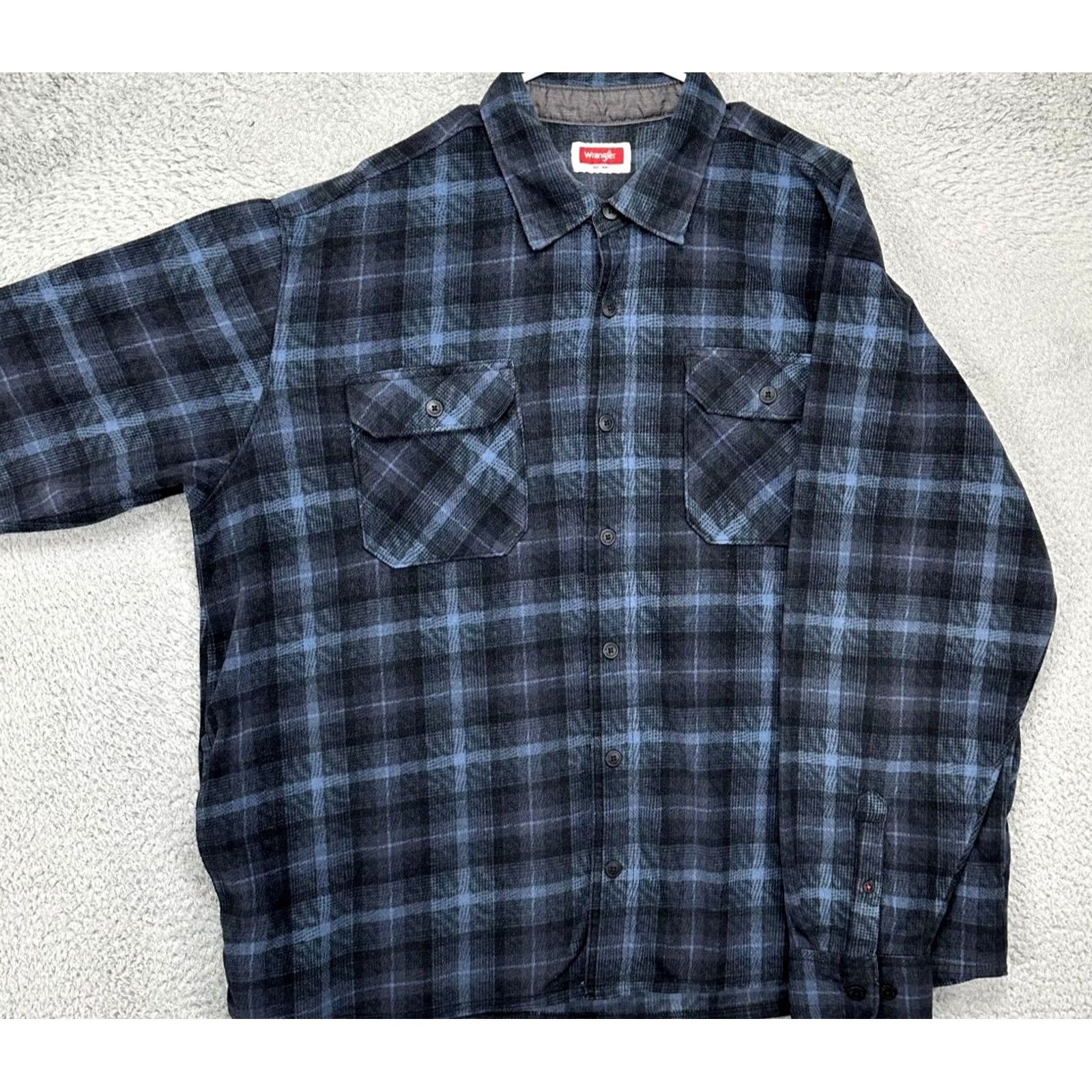 Wrangler Wrangler Shirt Adult XL Blue Plaid Fleece Shacket Button Up Flap Pockets Mens Size US XL / EU 56 / 4 - 4 Thumbnail