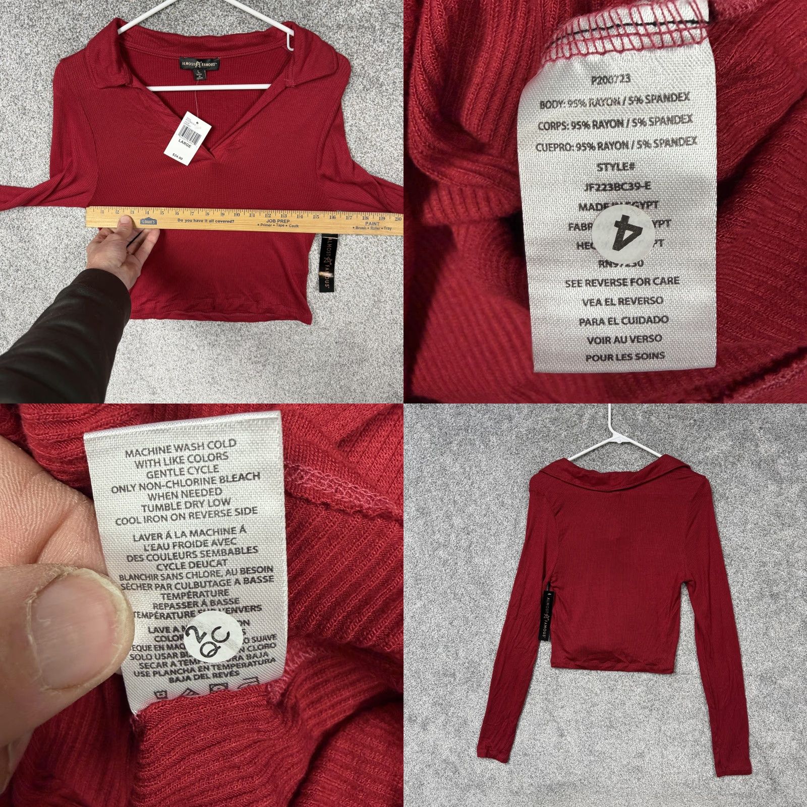 Almost Famous Almost Famous Top Womens Large Red Ribbed Knit V-Neck Cropped Preppy Y2K Size L / US 10 / IT 46 - 8 Thumbnail