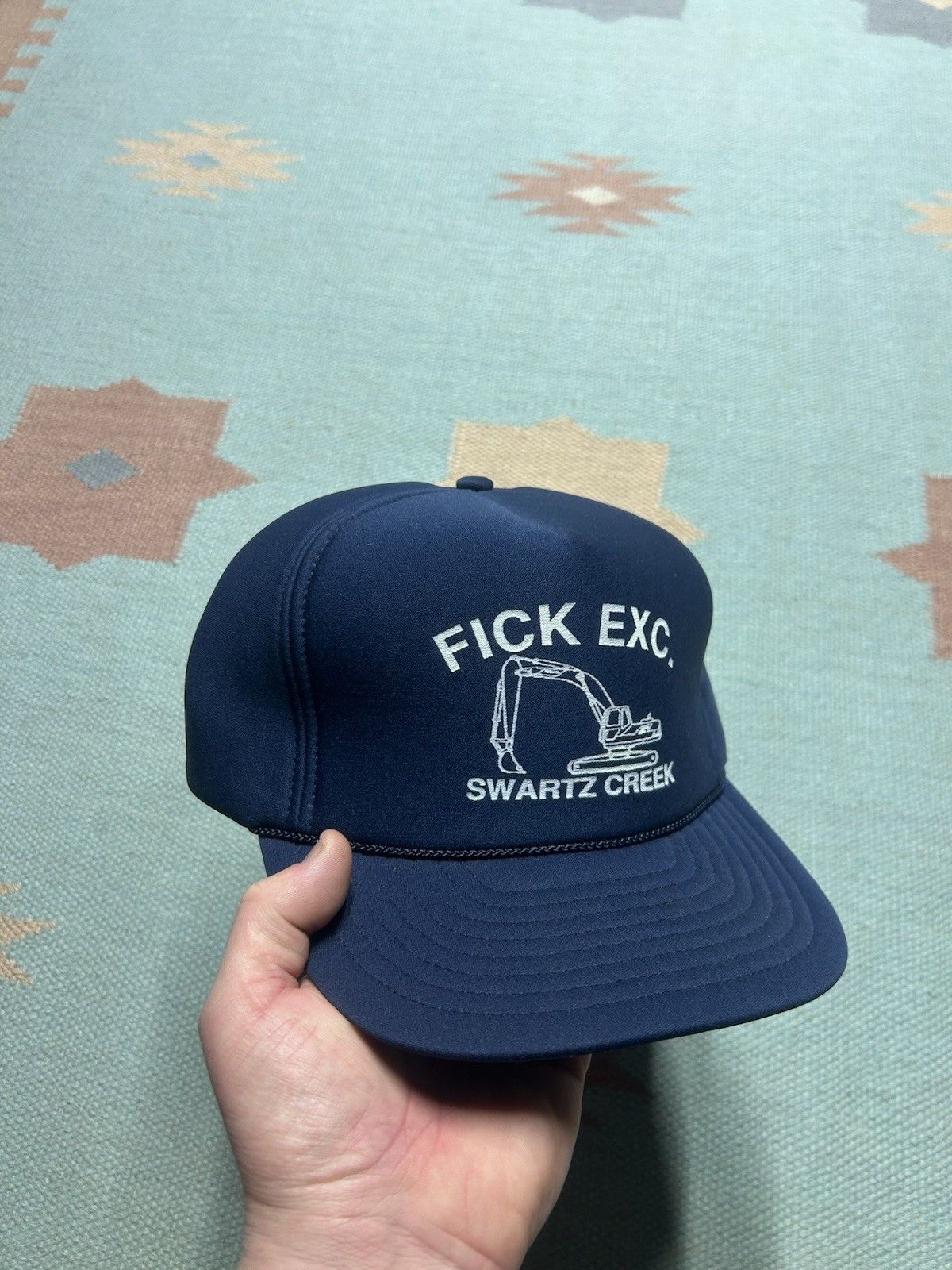 Vintage Vtg snapback hat Fick Excavating Michigan construction navy Size ONE SIZE - 1 Thumbnail