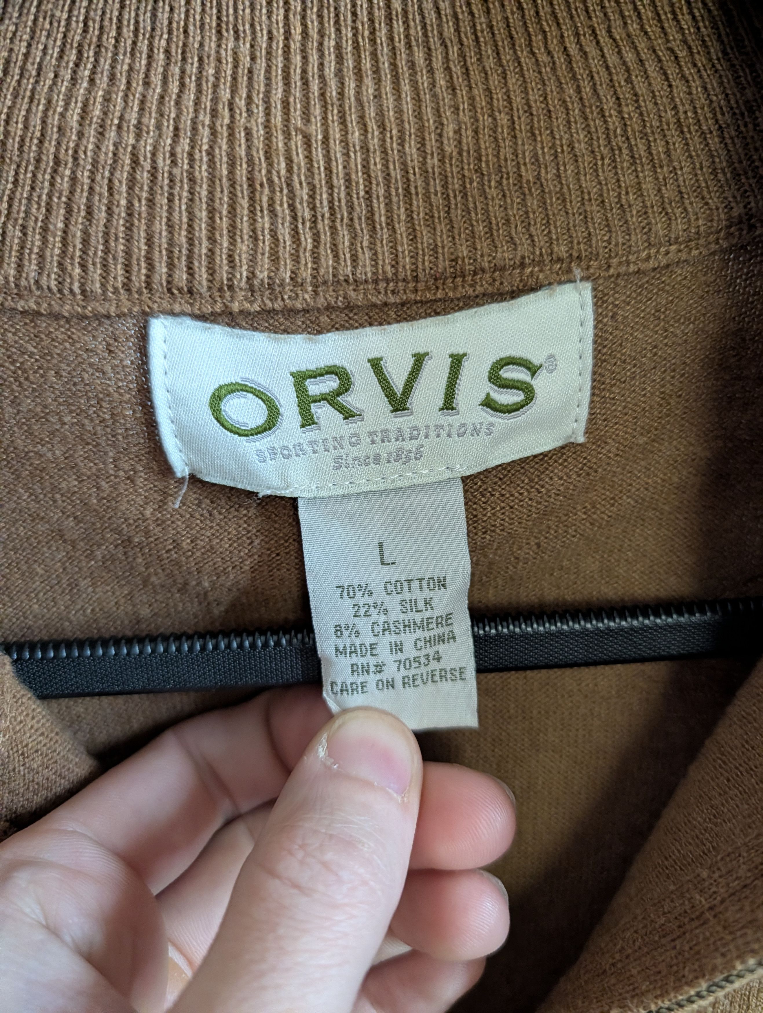 Orvis Cotton/silk/cashmere tan knit 1/4 zip sweater XL Size US XL / EU 56 / 4 - 12 Thumbnail