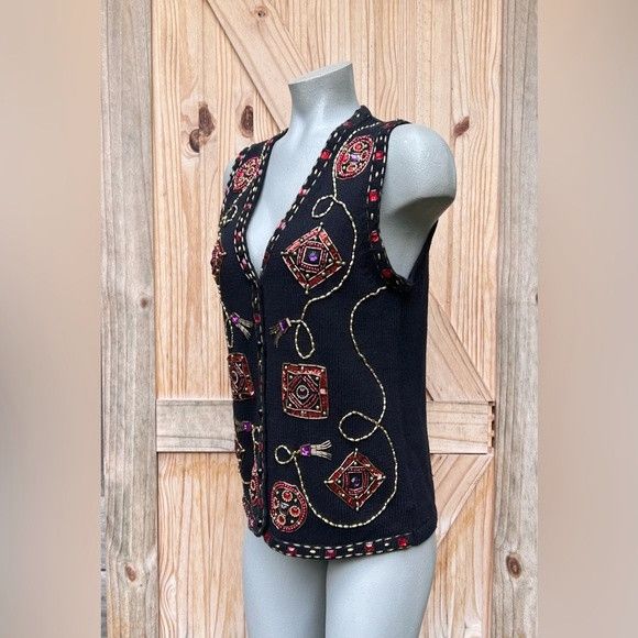 Other Vintage Black Beaded Sequin Holiday Christmas Sweater Vest Size S / US 4 / IT 40 - 3 Thumbnail